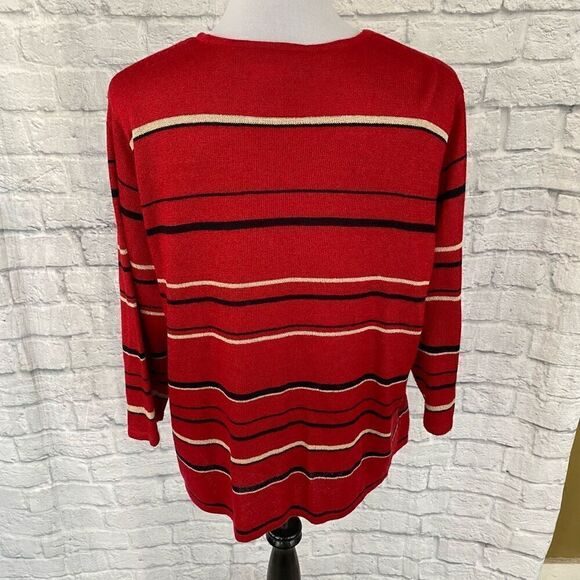 Sag Harbor women XL 3/4 sleeve layered stripe sweater w/clasp close red - Picture 6 of 11